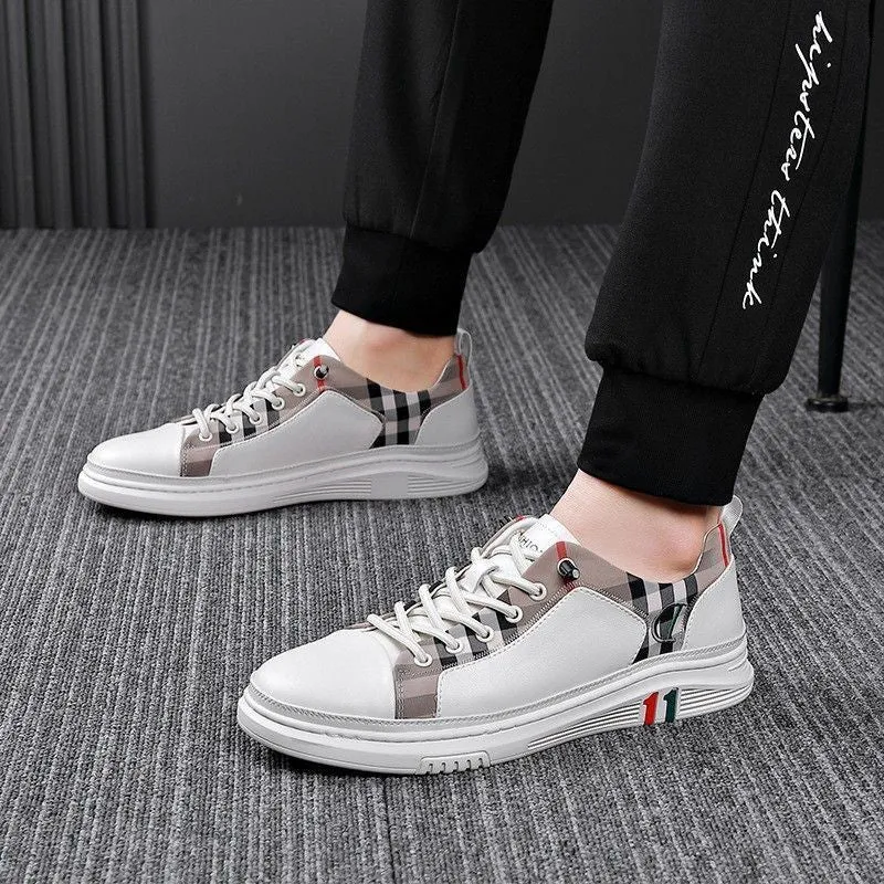 Men's White Casual Shoes 2021 Summer Autumn New Men Sneakers Lace-up Skateboarding Shoes PU Leather Round Shoes Zapatos Hombre