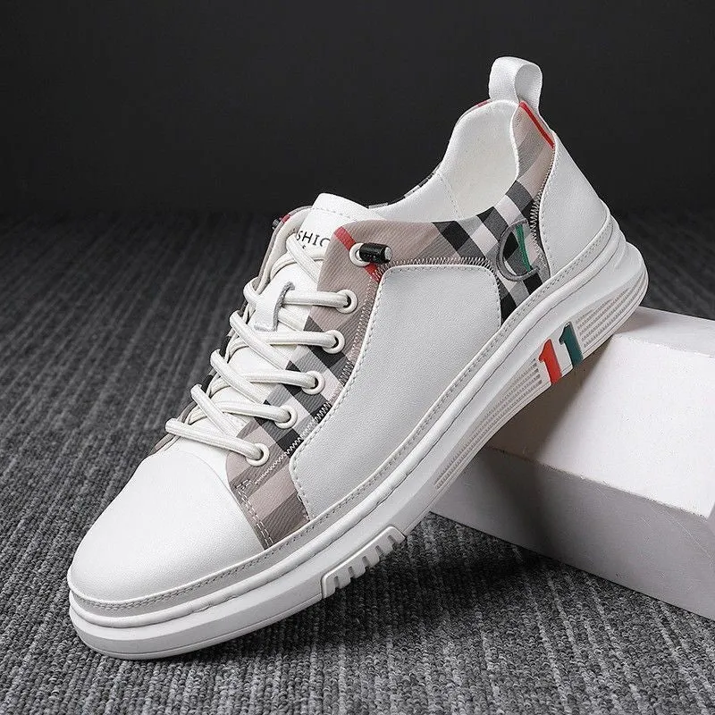 Men's White Casual Shoes 2021 Summer Autumn New Men Sneakers Lace-up Skateboarding Shoes PU Leather Round Shoes Zapatos Hombre