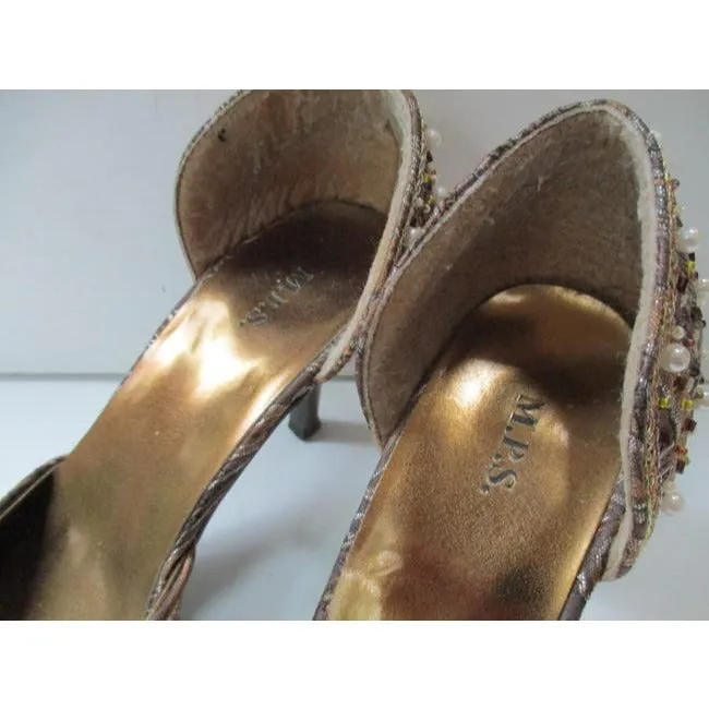 Mps Shoes Gold Champagne Pointed Toe Beaded Sequin Pumps Size Us