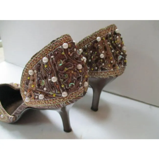 Mps Shoes Gold Champagne Pointed Toe Beaded Sequin Pumps Size Us