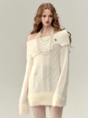 Off-the-shoulder Fur One-pointed Top