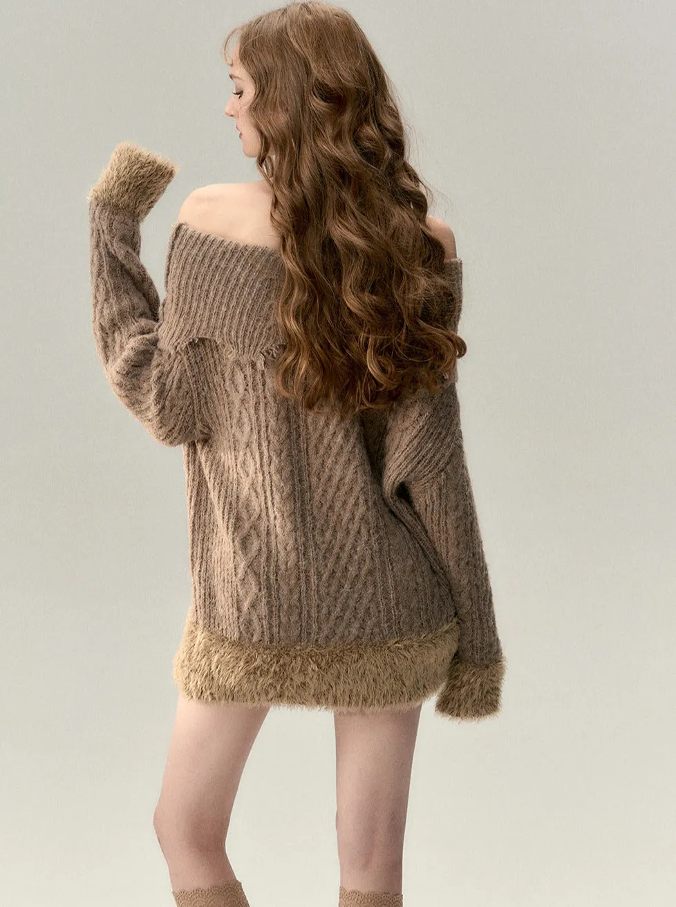 Off-the-shoulder Fur One-pointed Top