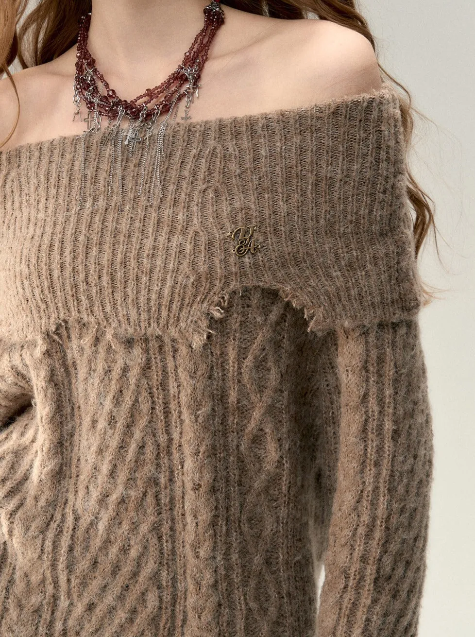 Off-the-shoulder Fur One-pointed Top