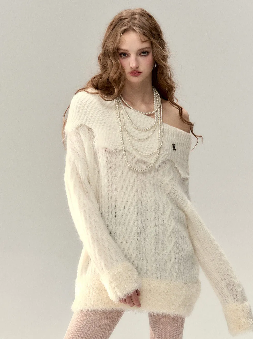 Off-the-shoulder Fur One-pointed Top