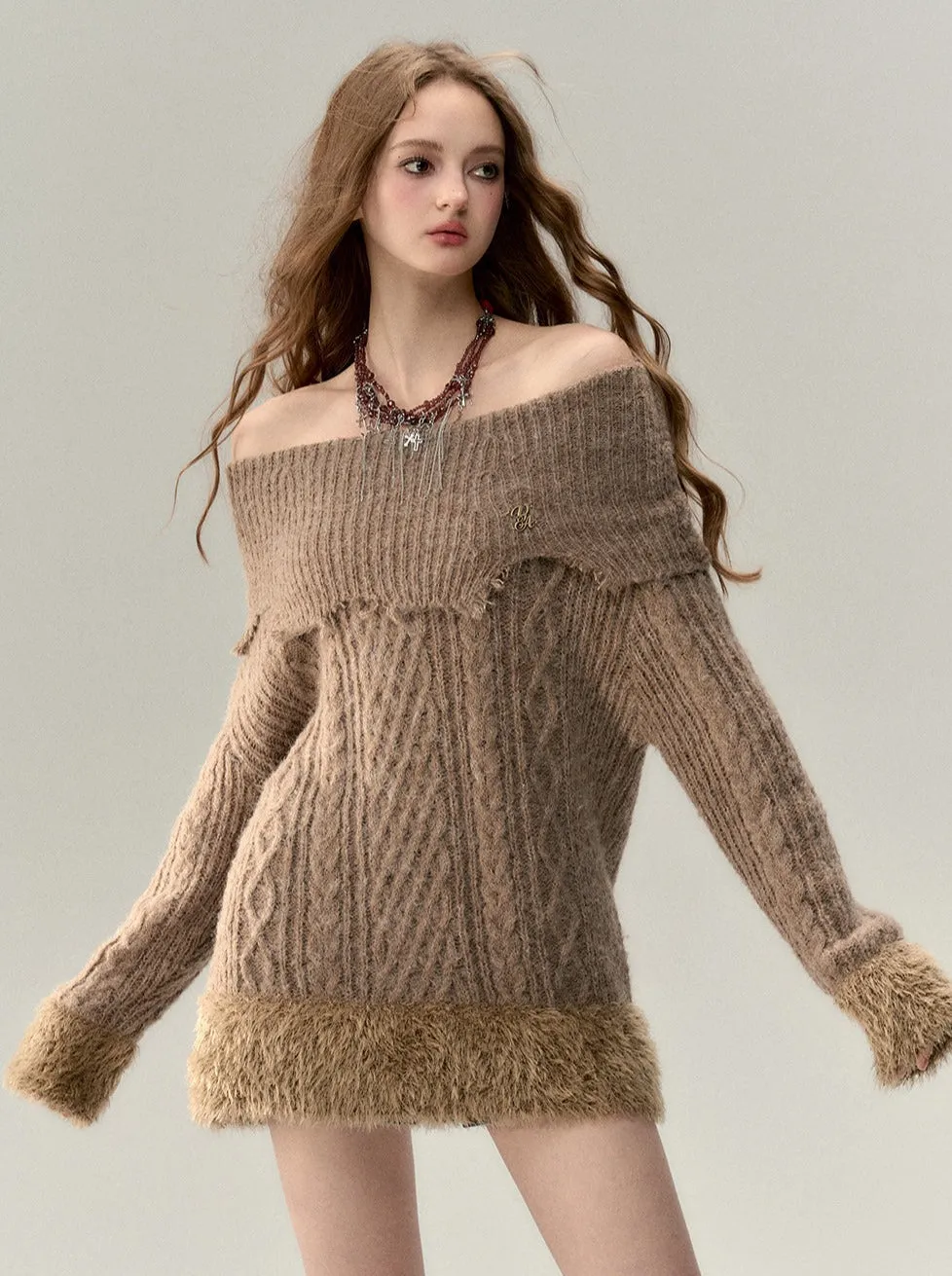 Off-the-shoulder Fur One-pointed Top