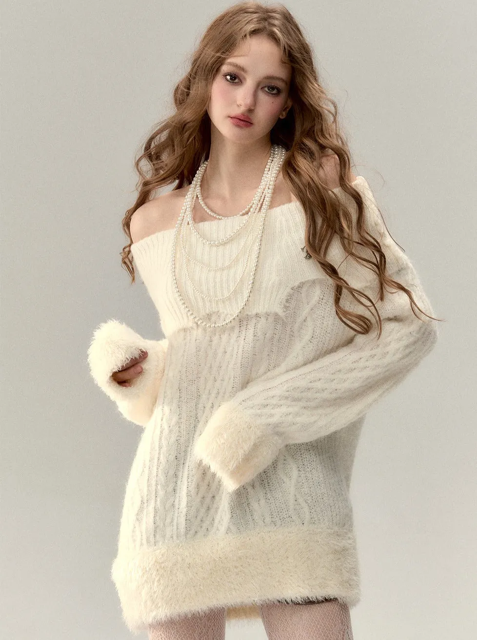 Off-the-shoulder Fur One-pointed Top