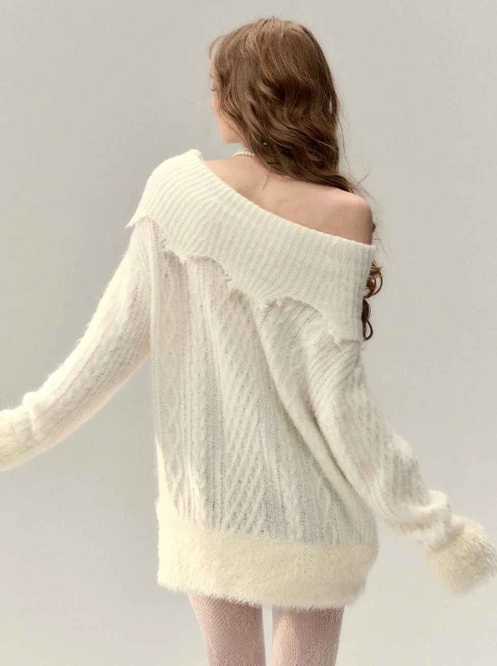 Off-the-shoulder Fur One-pointed Top