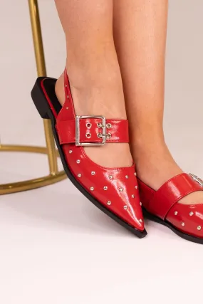 Sadie Pointed Toe Studded Flats In Red