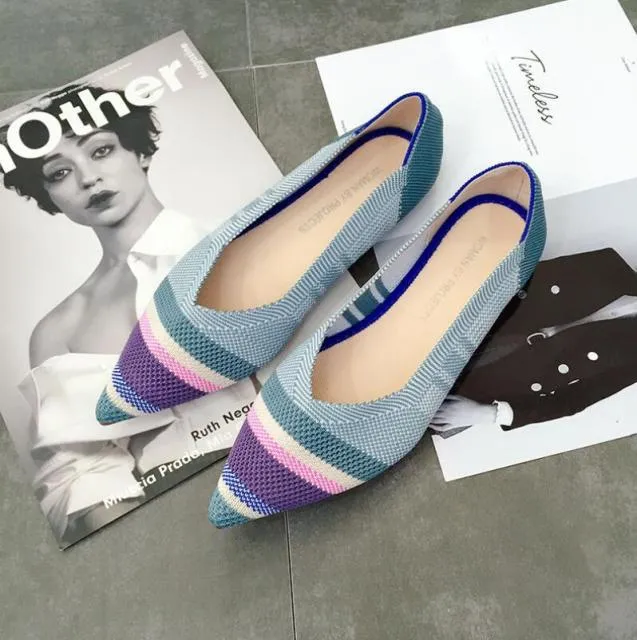 Spring Autumn Women Slip on Flat Loafers Ballet Breathable Knit Shoes Patchwork Maternity Shoes Mujer Loafers