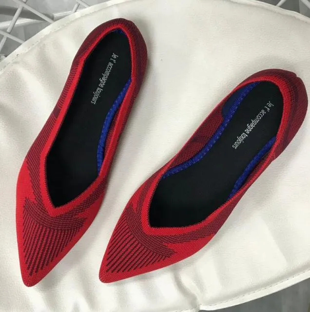 Spring Autumn Women Slip on Flat Loafers Ballet Breathable Knit Shoes Patchwork Maternity Shoes Mujer Loafers
