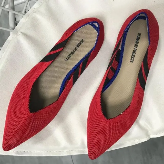 Spring Autumn Women Slip on Flat Loafers Ballet Breathable Knit Shoes Patchwork Maternity Shoes Mujer Loafers
