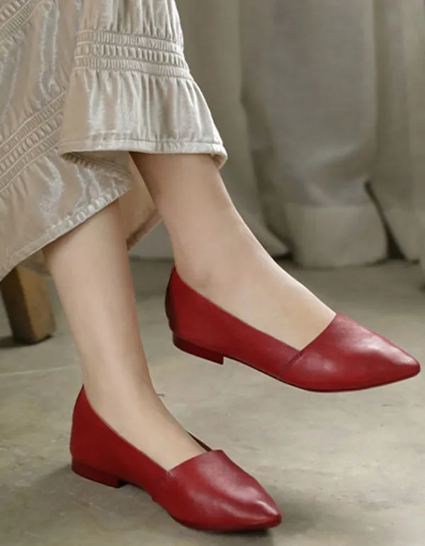 Spring Pointed Low-Heeled Flat Work Shoes Red