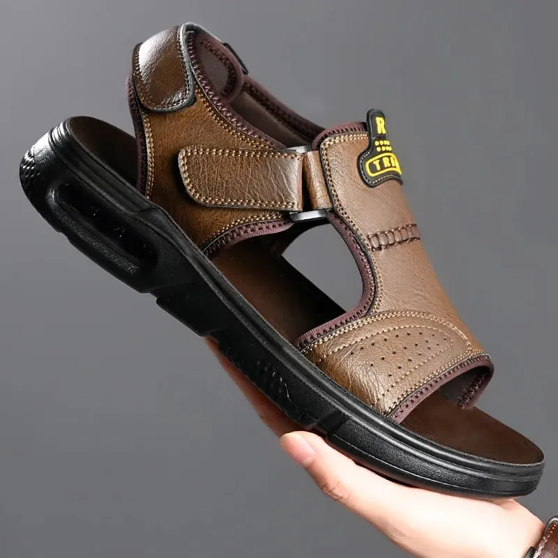 Summer cowhide men's sandals, beach shoes, air cushion slippers, driving, outdoor   S4943153